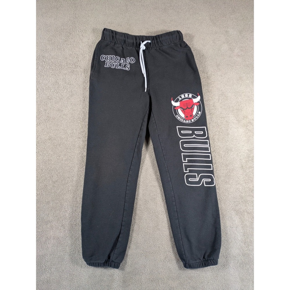NBA Sweatpants Men Small Black Logo Chicago Bulls Basketball Athletic Drawstring